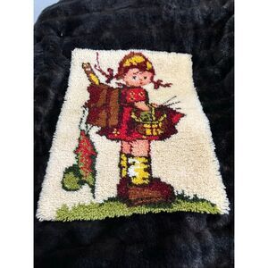 Vintage Peasant Girl Latch Hook Wall Hanging and boy Hummel 16x21 x2